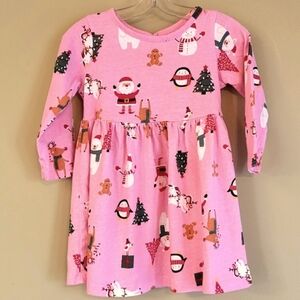 Pink holiday print long sleeve dress